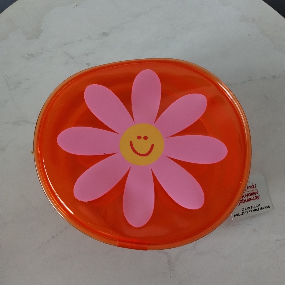 Neon Orange Daisy Clear Pouch NWT
